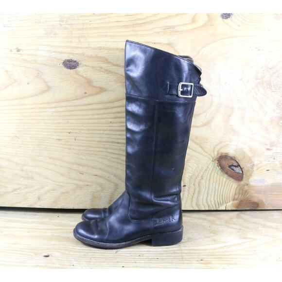 Coach Boots Womens 6B Black Leather Joele Buckle Riding Shoes Tall - Picture 1 of 9